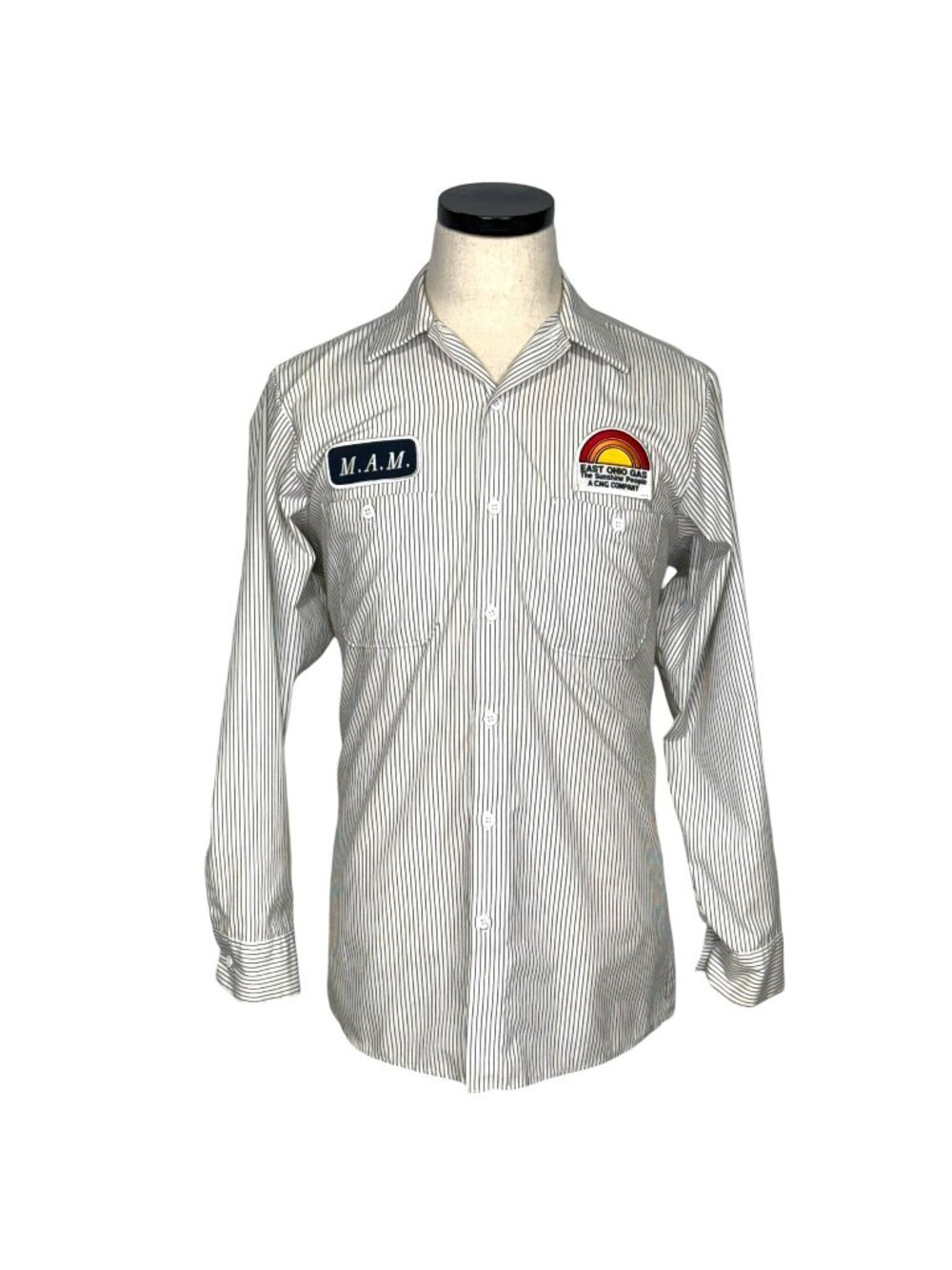 Vintage 80s Cintas Striped Work Shirt East Ohio Gas Patch M-RG USA